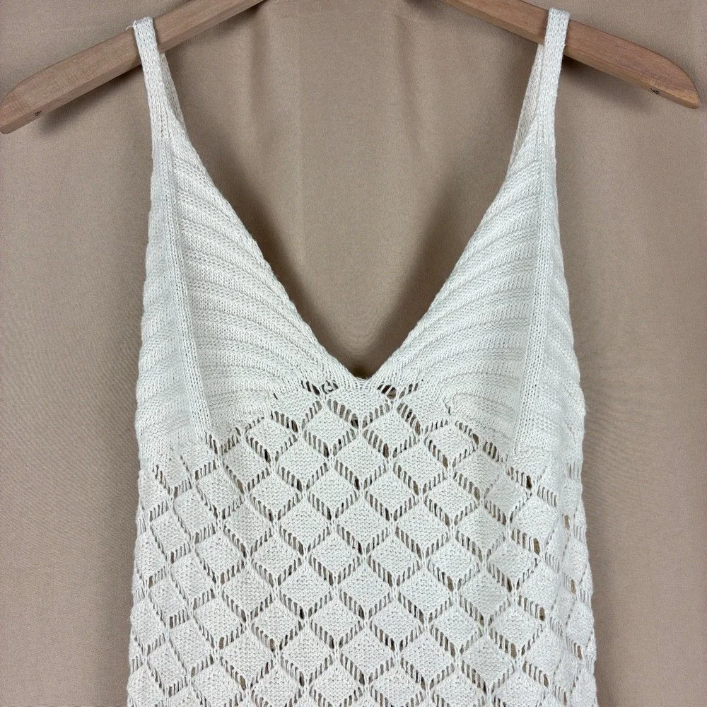 Cream Crochet Knit Halter Slip Sweater Dress‎ S Boho Cottagecore Coastal Beach